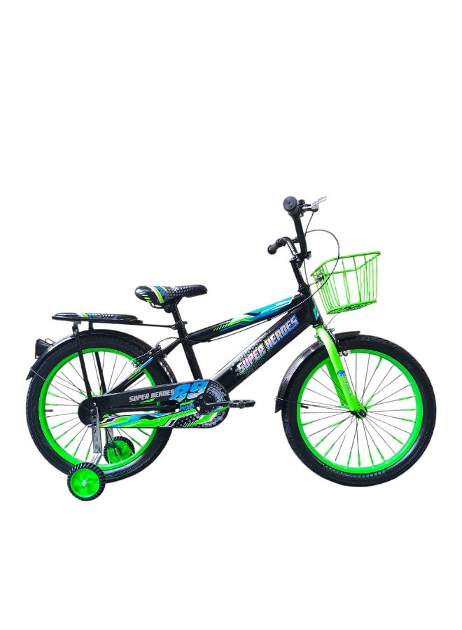 Super Hero 20-Inch Kids Bicycle – Green | Steel Frame, Training Wheels, Safety Brakes, Basket & Rear Carrier | Abo ElGoukh & Maxlerz® Warranty | For Boys & Girls (6–12 Years) - Image 2